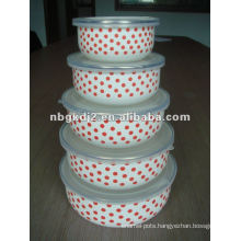 good promotion enamel mixing bowl sets with plastic cover